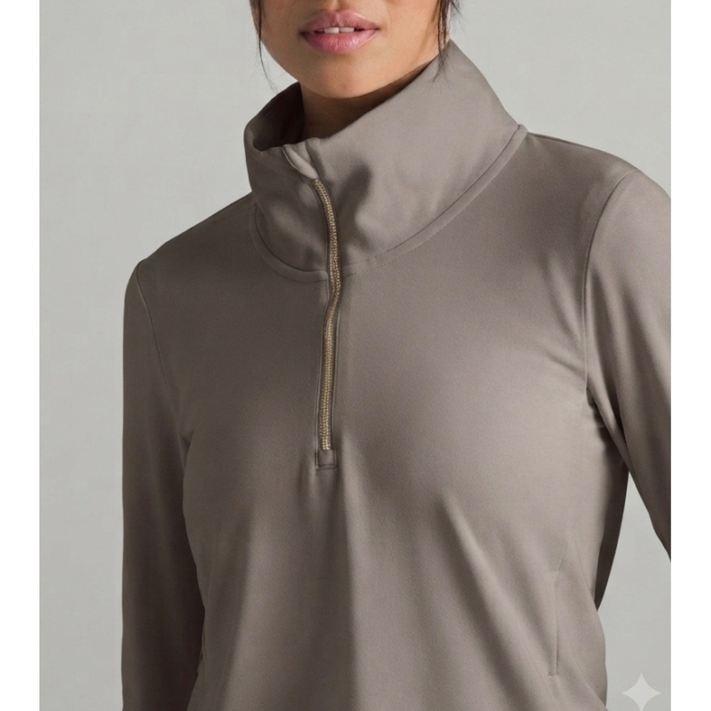 Rhone Womens Quarter Zip Pullover Taupe Long Sleeve Thumb Holes Size M
